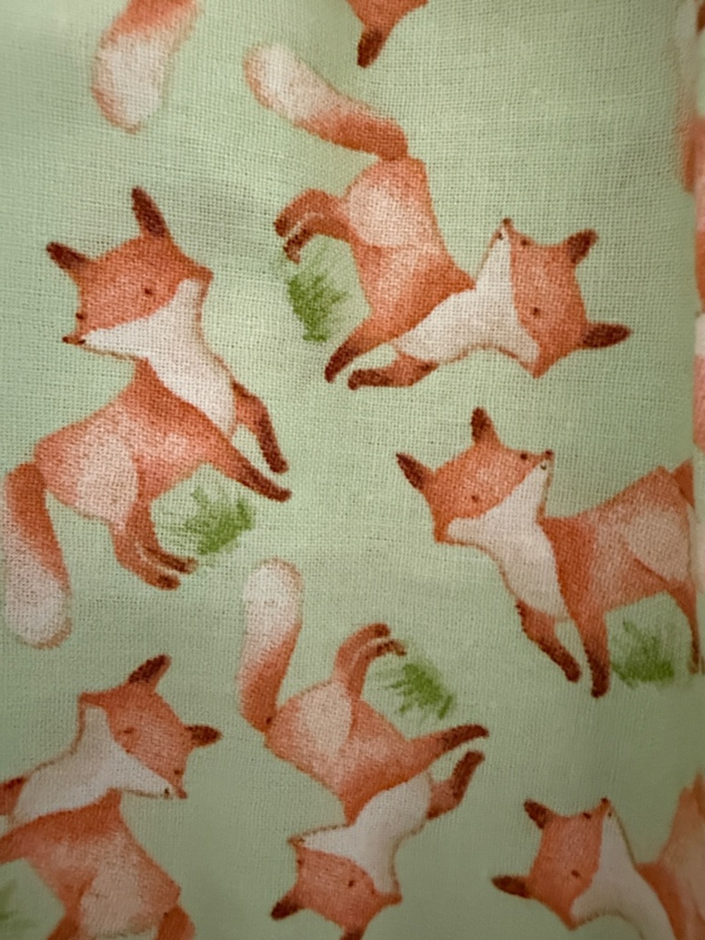 Fox on cotton Fabric with pale green background 4 fat quarters